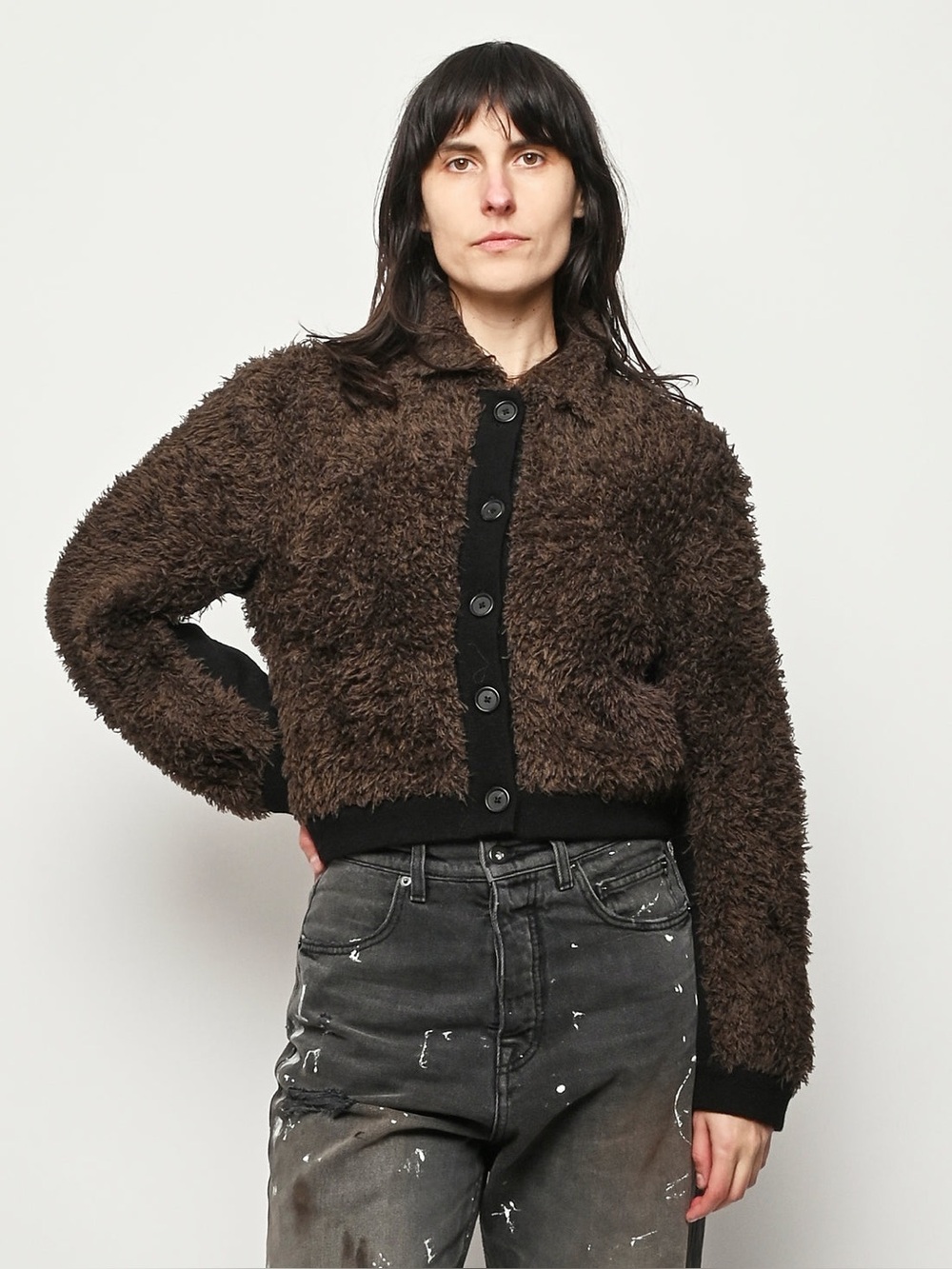 Rachel Comey Cozy 100% alpaca faux fur Brown furry Sofi Cardigan XS Ret $795.00